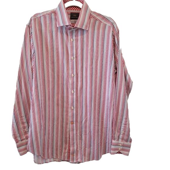 Thomas Dean TD Other - Thomas Dean  Shirt Striped Gingham Plaid Flip Cuff Cotton MEN XL